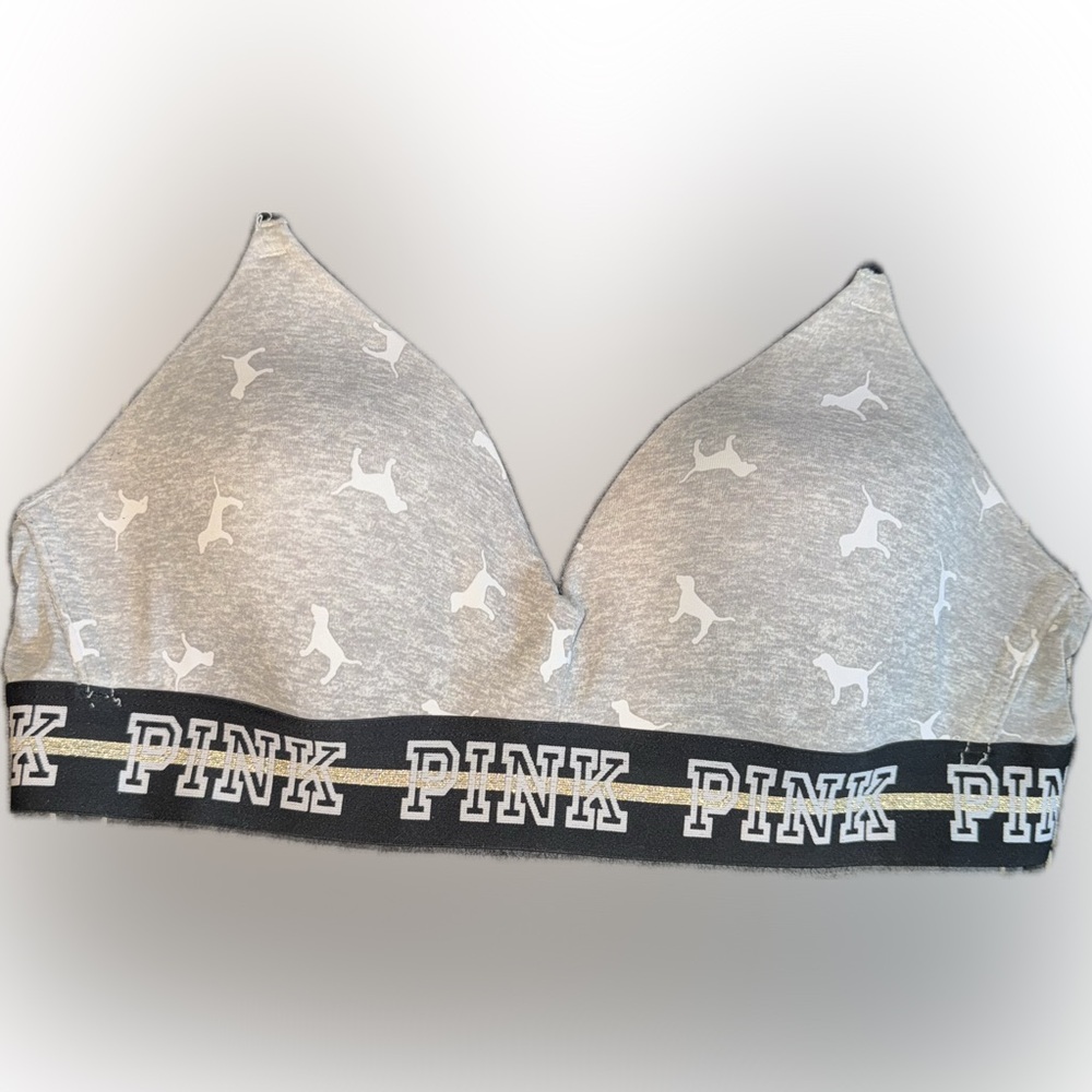 Gray PINK Bralette with Dog Print